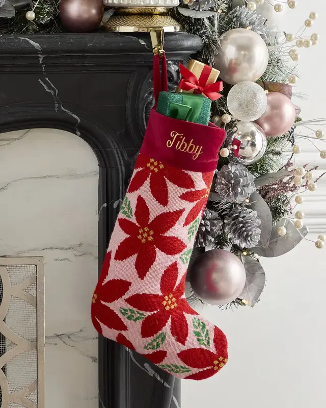 Bauble Stockings x Sainty Nelsen "Fa-LaLa's Poinsettias" Christmas Stocking, Personalized