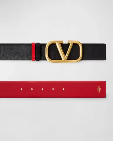 Valentino Garavani VLogo Signature Reversible Leather Belt, 40mm | Thumbnail 4