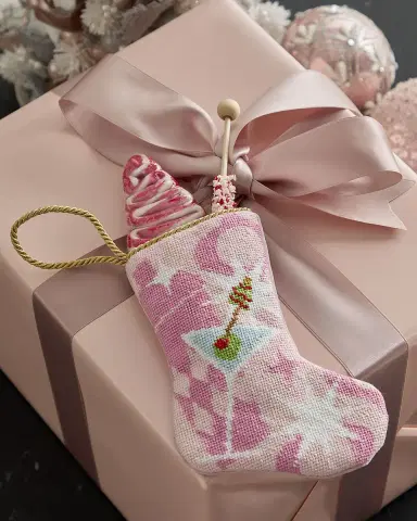 Bauble Stockings x Sainty Nelsen "Pink Holly Jolly Molly Martini" Mini Bauble Stocking | Thumbnail 1