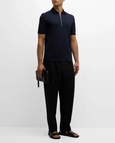 Ferragamo Men's Pique Zip Polo Shirt | Thumbnail 2