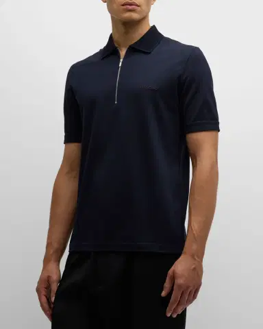 Ferragamo Men's Pique Zip Polo Shirt | Thumbnail 4