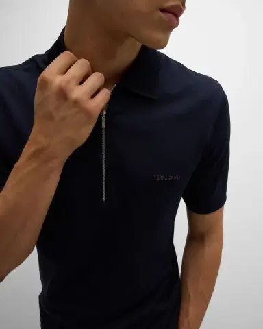 Ferragamo Men's Pique Zip Polo Shirt | Thumbnail 6