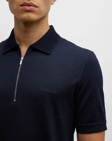 Ferragamo Men's Pique Zip Polo Shirt | Thumbnail 7