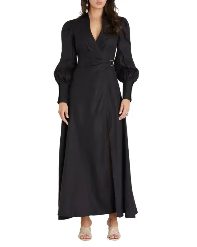 Celine French Linen Wrap Maxi Dress