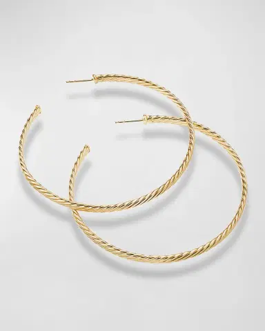 David Yurman Sculpted Extra-Large Cable Hoop Earrings in 18K Yellow Gold | Thumbnail 2