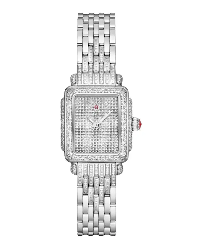 MICHELE Special Edition Deco Mini Stainless Steel Pave Diamond Watch