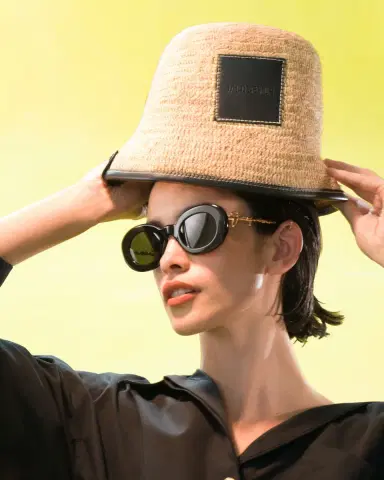 Jacquemus Le Bob Soli Raffia & Black Leather Bucket Hat | Thumbnail 1