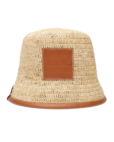 Jacquemus Le Bob Soli Raffia & Brown Leather Bucket Hat | Thumbnail 1