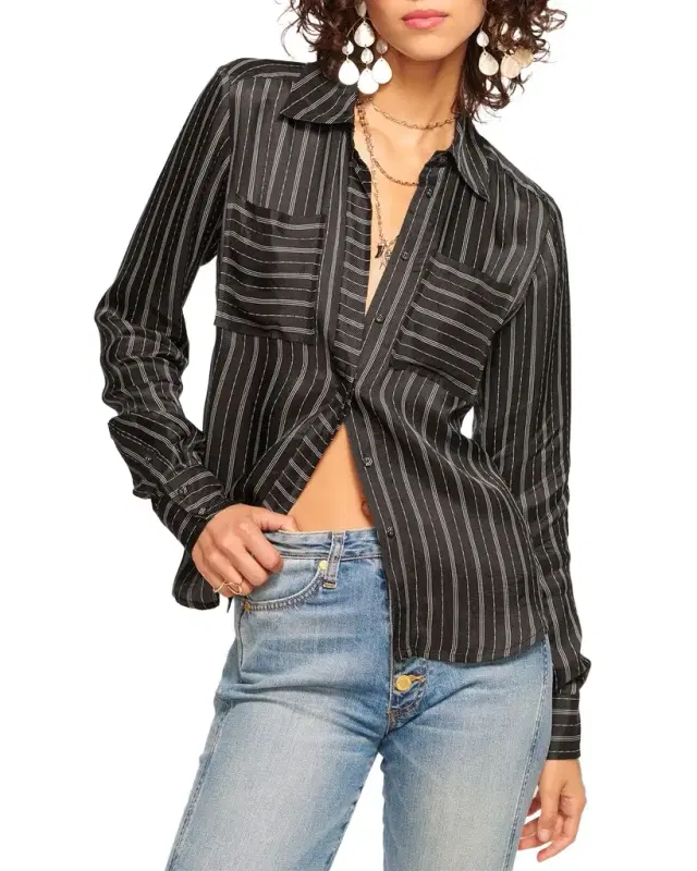 Ramy Brook Jamie Satin Striped Twill Blouse