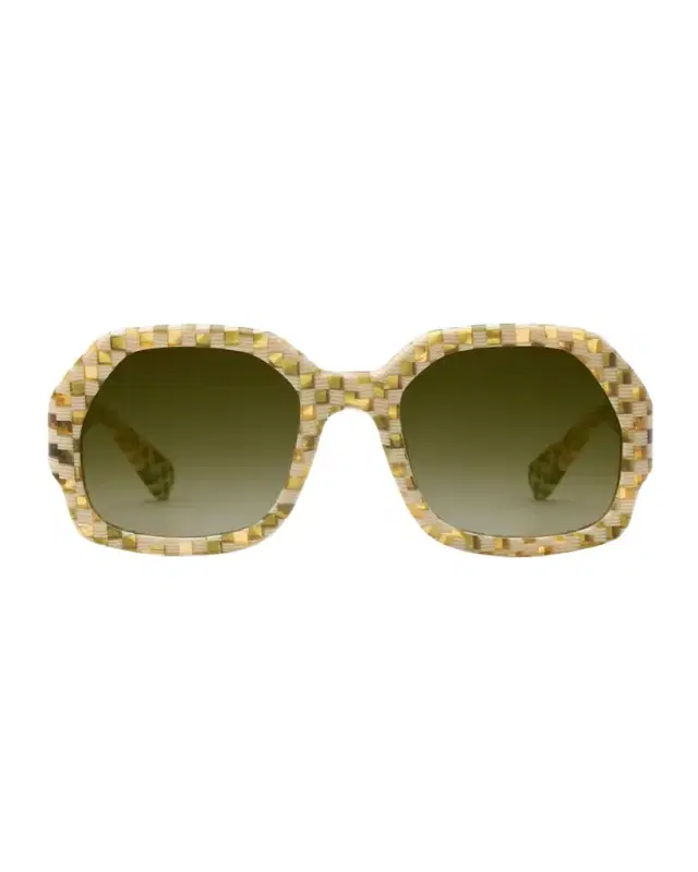 Naomi Checkered Acetate Round Sunglasses