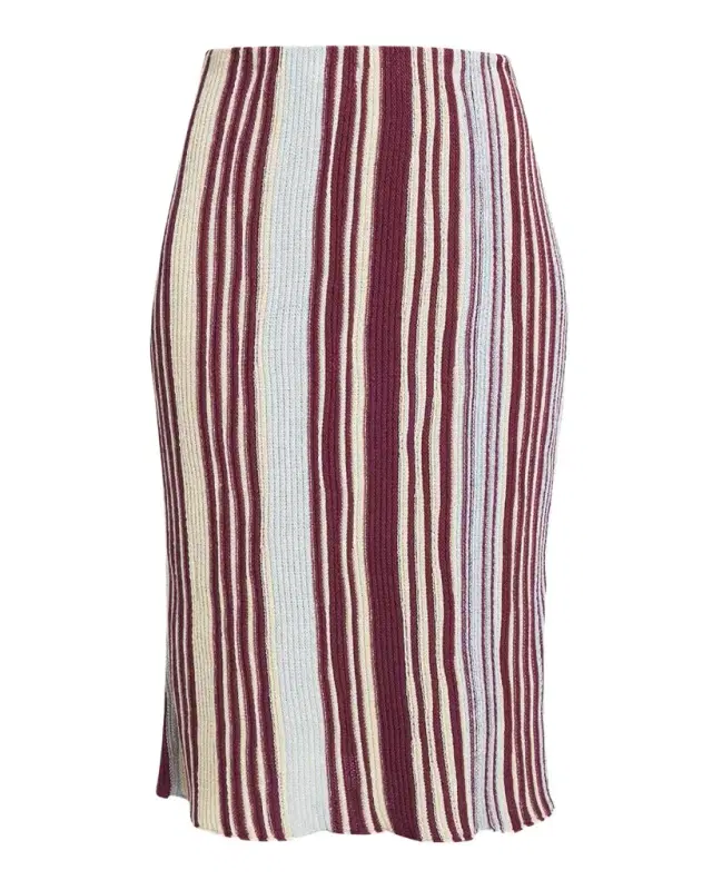 Stripe Rib Linen Midi Skirt