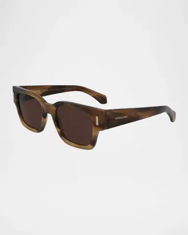 Ferragamo Men's Rivets Acetate Rectangle Sunglasses, 52mm | Thumbnail 2