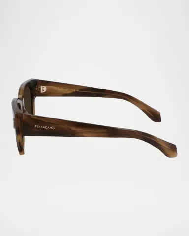 Ferragamo Men's Rivets Acetate Rectangle Sunglasses, 52mm | Thumbnail 3