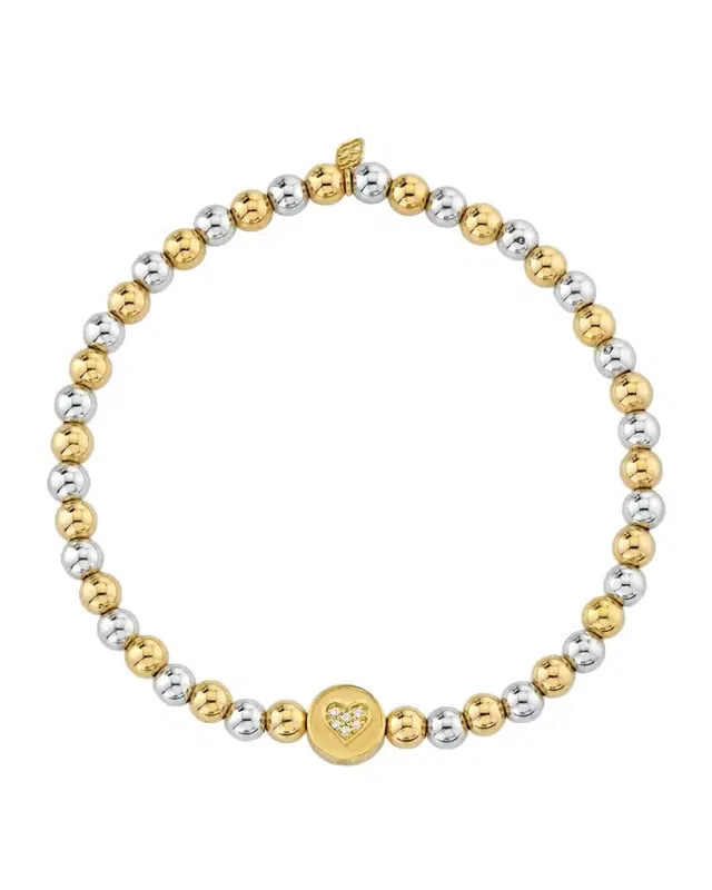 Sydney Evan Peace and Love Bead on Bead 14K Two-Tone Round Bracelet