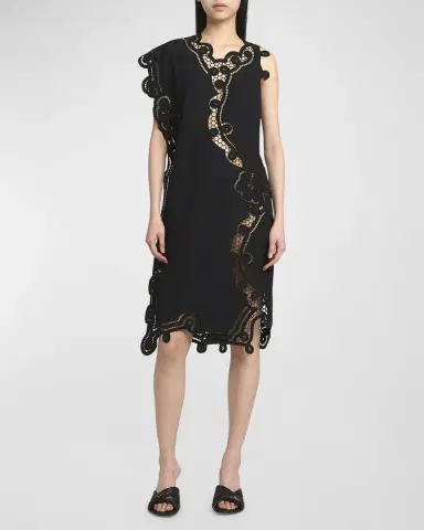 Bottega Veneta Floral Cutwork Embroidered Shift Dress | Thumbnail 2