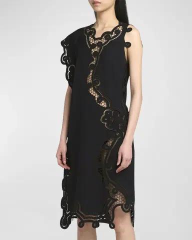 Bottega Veneta Floral Cutwork Embroidered Shift Dress | Thumbnail 3
