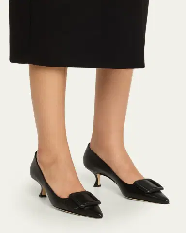 Manolo Blahnik Maysale Leather Buckle Kitten Pumps | Thumbnail 7 Manolo Blahnik Maysale Leather Buckle Kitten Pumps | Thumbnail 7