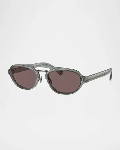 Brunello Cucinelli Men's Acetate Oval Sunglasses | Thumbnail 2 Brunello Cucinelli Men's Acetate Oval Sunglasses | Thumbnail 2