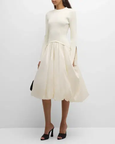 Simkhai Kenlie Mixed Media Bubble Midi Dress | Thumbnail 2 Simkhai Kenlie Mixed Media Bubble Midi Dress | Thumbnail 2