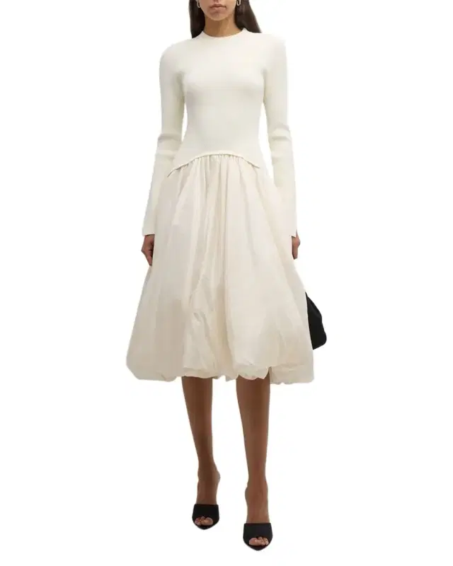 Kenlie Mixed Media Bubble Midi Dress