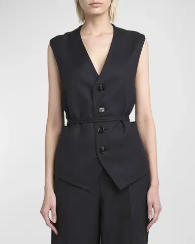 Bottega Veneta Subtle Striped Wool Gilet with Tie Waist | Thumbnail 4 Bottega Veneta Subtle Striped Wool Gilet with Tie Waist | Thumbnail 4