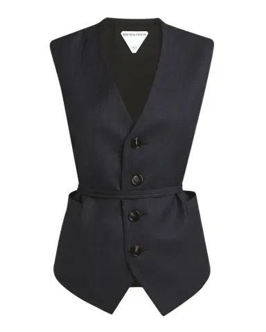 Bottega Veneta Subtle Striped Wool Gilet with Tie Waist | Thumbnail 1 Bottega Veneta Subtle Striped Wool Gilet with Tie Waist | Thumbnail 1