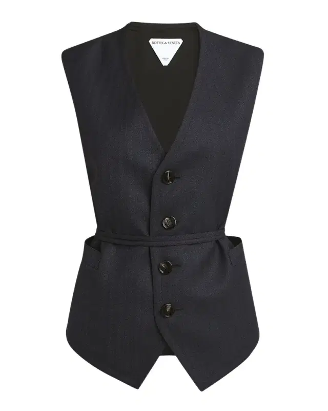 Bottega Veneta Subtle Striped Wool Gilet with Tie Waist