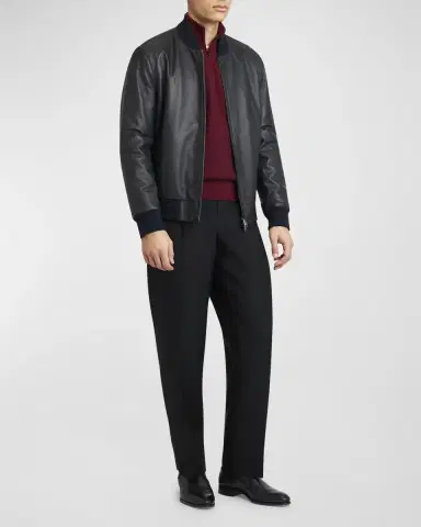 Brioni Men's Classic Leather Bomber Jacket | Thumbnail 2