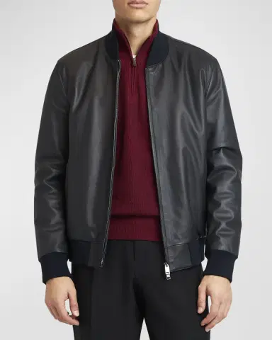 Brioni Men's Classic Leather Bomber Jacket | Thumbnail 4