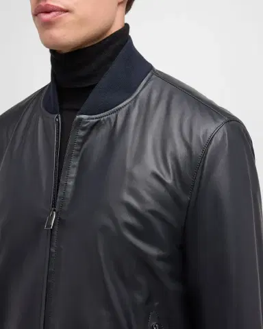 Brioni Men's Classic Leather Bomber Jacket | Thumbnail 6