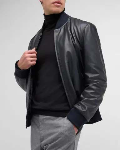Brioni Men's Classic Leather Bomber Jacket | Thumbnail 7