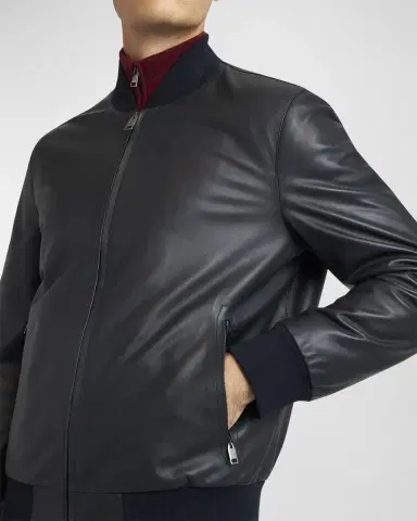 Brioni Men's Classic Leather Bomber Jacket | Thumbnail 8