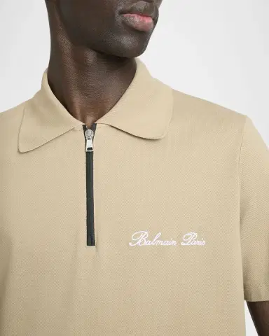 Balmain Men's Embroidered Zip Polo Shirt | Thumbnail 4