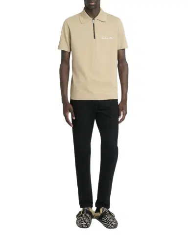 Balmain Men's Embroidered Zip Polo Shirt | Thumbnail 1