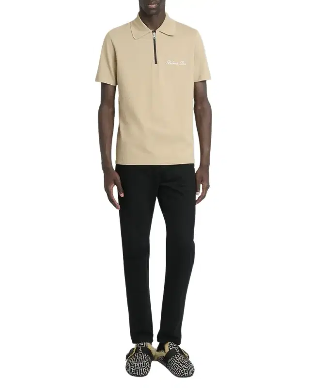 Men's Embroidered Zip Polo Shirt