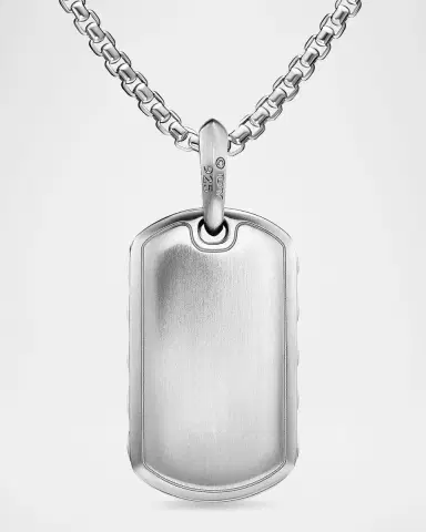 David Yurman Men 's Sculpted Cable Tag in Silver with Diamonds, 35mm | Thumbnail 3
