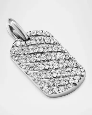 David Yurman Men 's Sculpted Cable Tag in Silver with Diamonds, 35mm | Thumbnail 7
