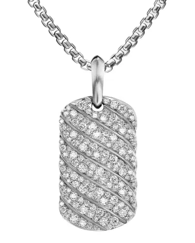 David Yurman Men 's Sculpted Cable Tag in Silver with Diamonds, 35mm | Thumbnail 1