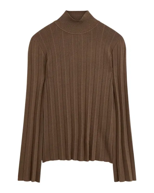 Mock-Neck Silk Stretch Plisse Sweater