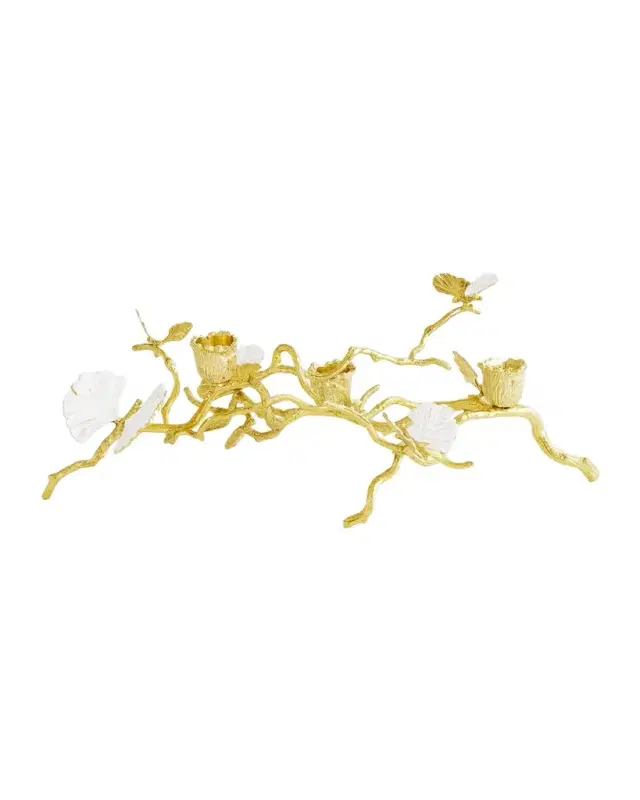 Michael Aram Butterfly Ginkgo White & Gold Low Candleholders