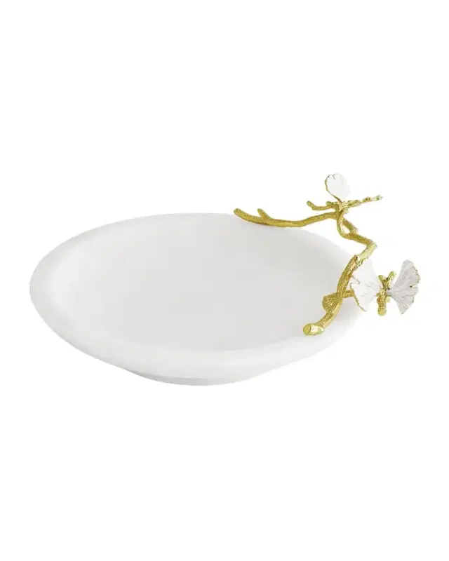 Butterfly Ginkgo White & Gold Trinket Dish