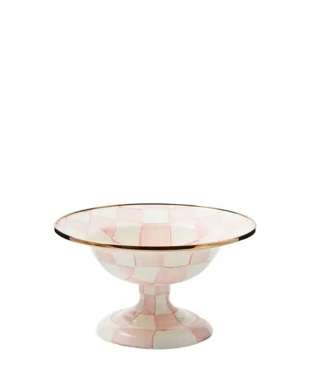 MacKenzie-Childs Rosy Check Enamel Compote Bowl, Small