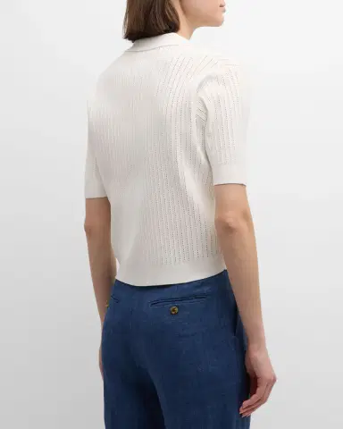Argent Ribbed Pointelle-Knit Button-Down Shirt | Thumbnail 3 Argent Ribbed Pointelle-Knit Button-Down Shirt | Thumbnail 3
