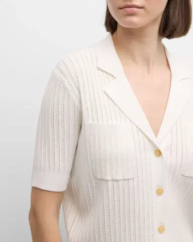Argent Ribbed Pointelle-Knit Button-Down Shirt | Thumbnail 5 Argent Ribbed Pointelle-Knit Button-Down Shirt | Thumbnail 5