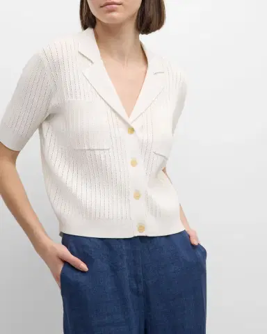 Argent Ribbed Pointelle-Knit Button-Down Shirt | Thumbnail 7 Argent Ribbed Pointelle-Knit Button-Down Shirt | Thumbnail 7