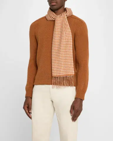 PIACENZA 1733 Men 's Twist Silk and Cashmere Houndstooth Scarf | Thumbnail 2