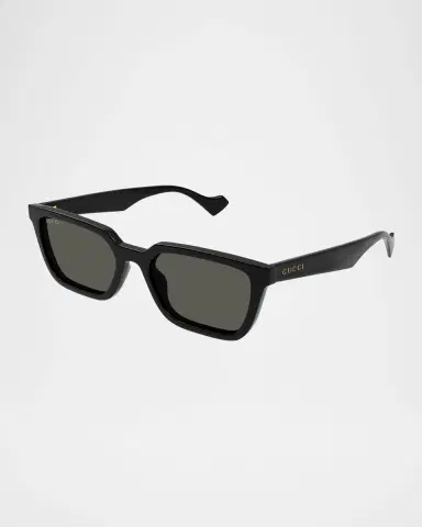 Gucci Men's Rectangle Plastic Sunglasses with Logo Detail | Thumbnail 2