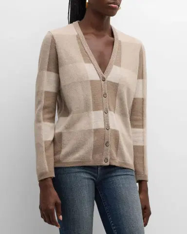 Emporio Armani Wool-Cashmere Check Cardigan | Thumbnail 4