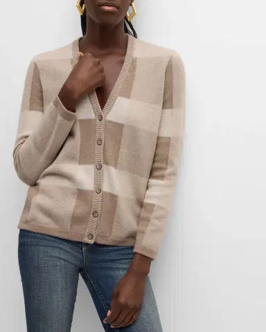 Emporio Armani Wool-Cashmere Check Cardigan | Thumbnail 7