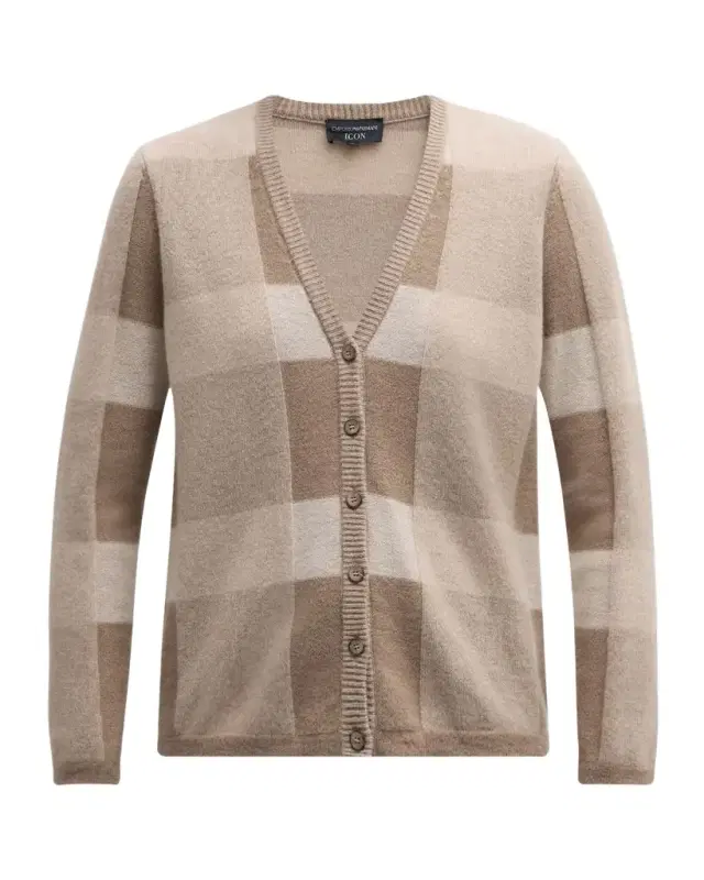 Wool-Cashmere Check Cardigan
